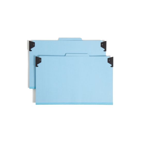 Picture of Smead Hanging Pressboard Classification Folder With SafeSHIELD Coated Paper Fastener, 2 Dividers, Legal Size, 50% Recycled, Blue