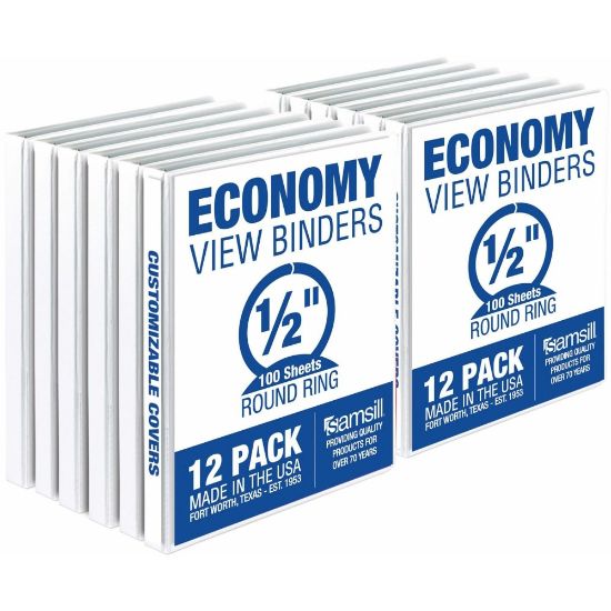 Picture of Samsill Economy 1/2in View Ring Binder, 1/2in Ring, White, Carton Of 12