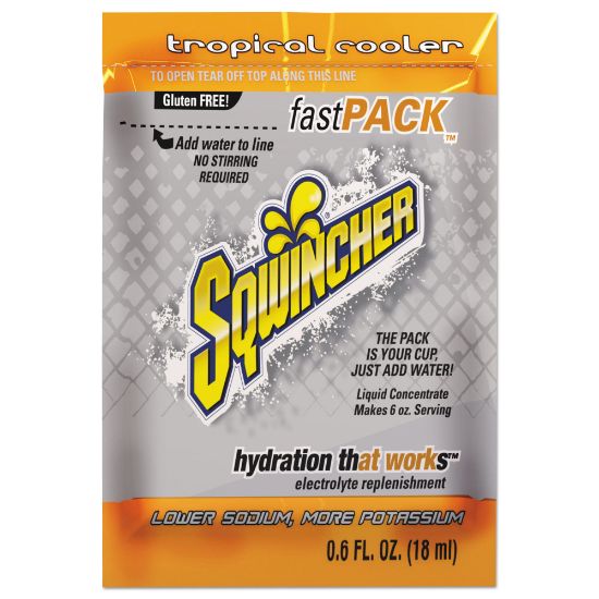 Picture of Sqwincher Fast Pack Electrolyte Replenishment Concentrate, Tropical Cooler, 0.6 Oz, Case of 200