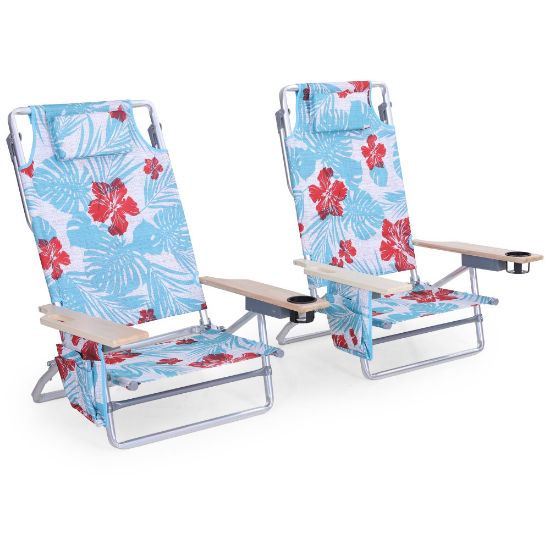 Picture of ALPHA CAMP Folding Beach Chairs With Towel Bar, Flower, Set Of 2 Chairs