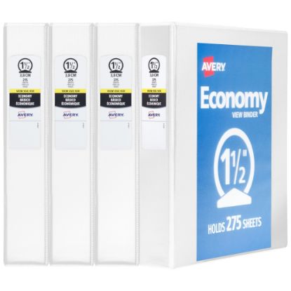 Picture of Avery Economy View 3 Ring Binders, 1-1/2in Round Rings, White, Pack Of 4