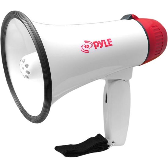 Picture of PyleHome 30W Mini Compact Megaphone/Bullhorn, 9-1/4inH x 5-3/4inW x 5-3/4inD, White/Red