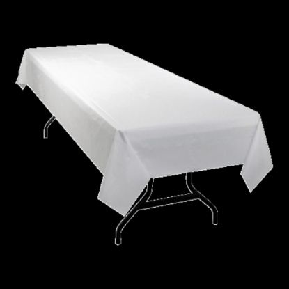 Picture of Genuine Joe Banquet-Size Plastic Table Cover, 40in x 300ft, White