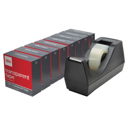 Picture of Office Depot Brand Desktop Tape Dispenser With 8 Transparent Tape Refill Rolls, Black