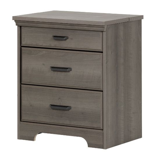 Picture of South Shore Versa Nightstand With Charging Station, 27-3/4inH x 23inW x 17-1/2inD, Gray Maple