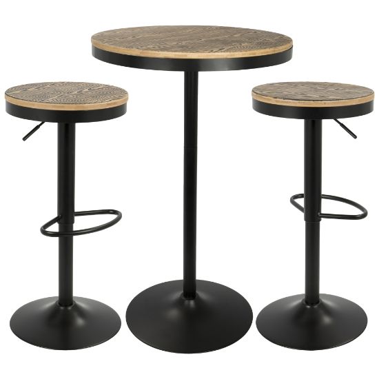 Picture of Lumisource Dakota Industrial Farmhouse Table With 2 Bar Stools, Black/Brown