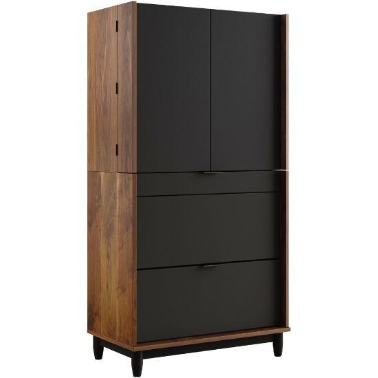 Picture of Sauder Harvey Park Computer Armoire, 59-5/8inH x 18-1/2inW x 20-5/16inD, Grand Walnut/Black