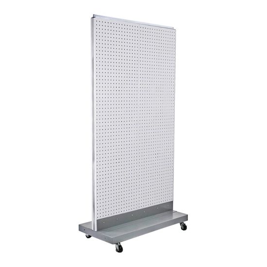 Picture of Azar Displays 2-Sided Double Pegboard Floor Display With Wheels, 66in x 32in, White