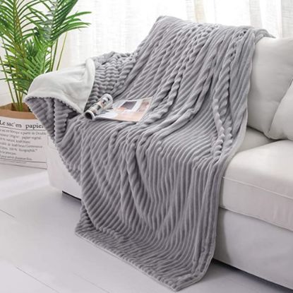 Picture of Sedona House Jacquard Flannel Microfiber Throw Blanket, 60in x 80in Twin, Gray