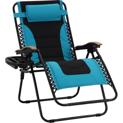 Picture of PHI VILLA Oversized Padded Zero Gravity Lounge Chair With Cup Holder, Aqua/Black