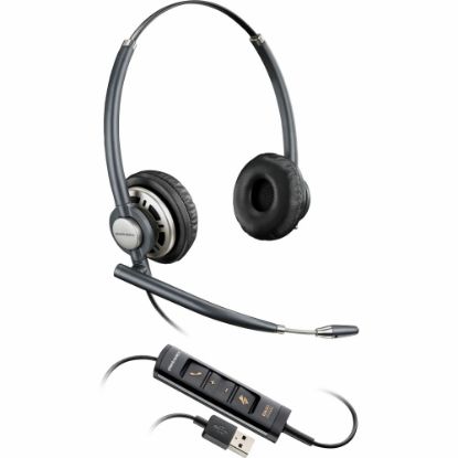 Picture of Poly EncorePro 725 USB-A Stereo Headset TAA - Stereo - USB Type A - Wired - On-ear, Over-the-head - Binaural - Supra-aural - 2.92 ft Cable - Omni-directional, Noise Cancelling Microphone - Noise Canceling - Black - TAA Compliant