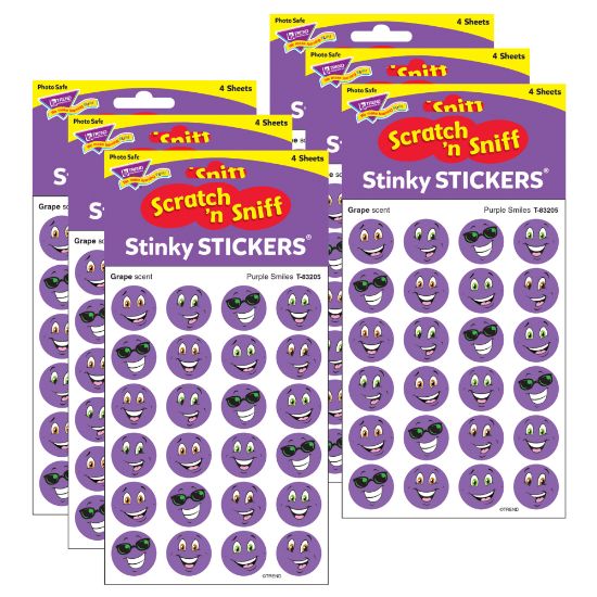 Picture of Trend Stinky Stickers, Purple Smiles/Grape, 96 Stickers Per Pack, Set Of 6 Packs