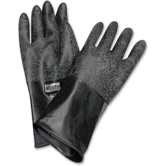 Picture of NORTH 14in Unsupported Butyl Gloves - Chemical Protection - 8 Size Number - Butyl - Black - Water Resistant, Durable, Chemical Resistant, Ketone Resistant, Rolled Beaded Cuff, Comfortable, Abrasion Resistant, Cut Resistant, Tear Resistant