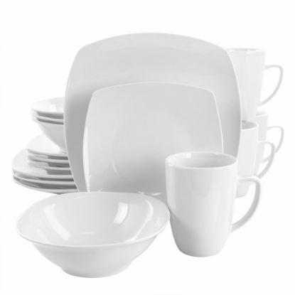 Picture of Elama Bishop 16-Piece Soft Square Porcelain Dinnerware Set, White