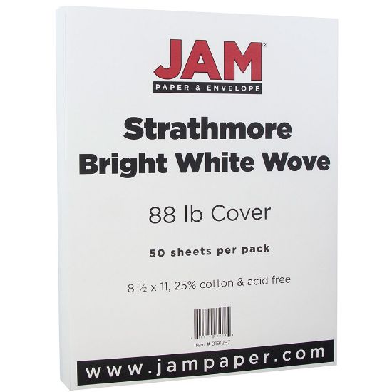 Picture of JAM Paper Card Stock, Strathmore Bright White Wove, Letter (8.5in x 11in), 88 Lb, Pack Of 50