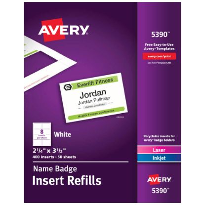 Picture of Avery Laser Name Badge Inserts, 2 1/4in x 3 1/2in, 5390, Box Of 400