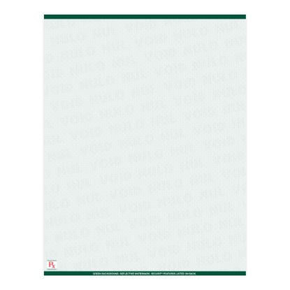 Picture of Medicaid-Compliant High-Security Perforated Laser Prescription Forms, Full Sheet, 1-Up, 8-1/2in x 11in, Green, Pack Of 500 Sheets