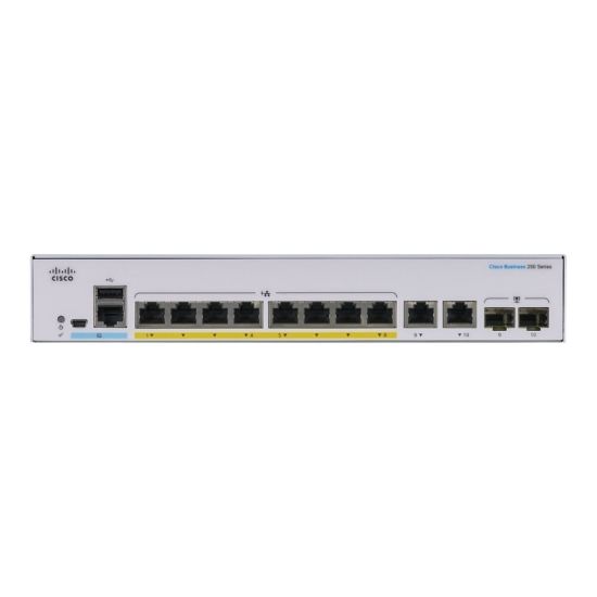 Picture of Cisco 250 CBS250-8PP-E-2G Ethernet Switch - 8 Ports - Manageable - 2 Layer Supported - Modular - 2 SFP Slots - 66.02 W Power Consumption - 45 W PoE Budget - Optical Fiber, Twisted Pair - PoE Ports - Rack-mountable - Lifetime Limited Warranty