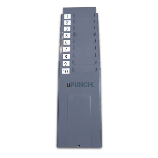 Picture of uPunch HNTCR10 Expandable Adjustable Time Card Rack, 10 Pockets, 4inH x 7 5/8inW x 4 1/2inD, Gray