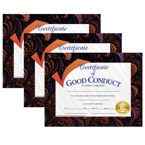 Picture of Hayes Certificates, 8-1/2in x 11in, Good Conduct, 30 Certificates Per Pack, Set Of 3 Packs