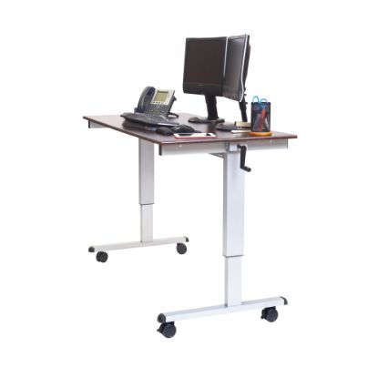 Picture of Luxor Crank 60inW Adjustable Stand Up Desk, Dark Walnut/Silver