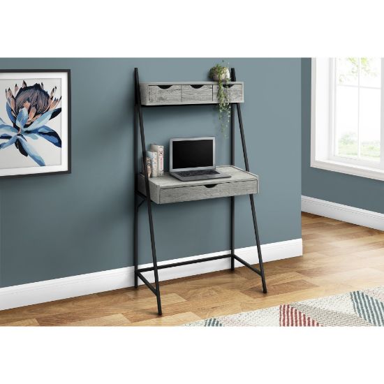 Picture of Monarch Specialties Junior 32inW Ladder Style Computer Desk With 2-TiersAnd 4 Drawers, Gray/Black