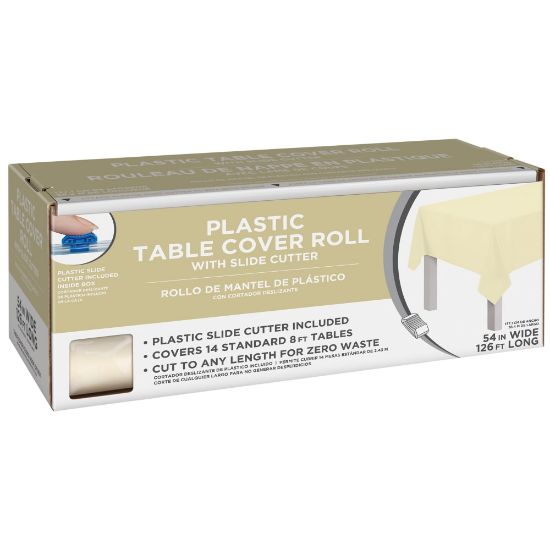 Picture of Amscan Boxed Plastic Table Roll, Vanilla Creme, 54in x 126'