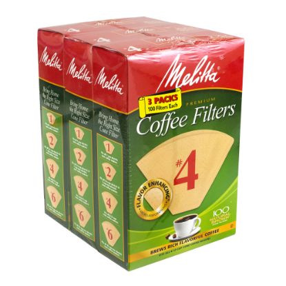 Picture of Melitta #4 Coffee Filters, Brown, 100 Filters Per Pack, Pack Of 3