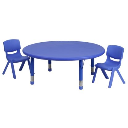 Picture of Flash Furniture Round Plastic Height-Adjustable Activity Table Set With 2 Chairs, 23-3/4inH x 45inW x 45inD, Blue