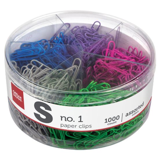 Picture of Office Depot Brand Paper Clips, Tub Of 1000, No. 1, Assorted Colors