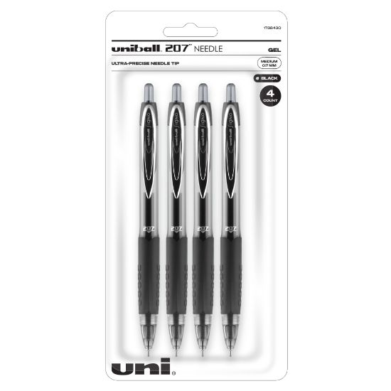 Picture of uni-ball Signo Gel 207 Retractable Gel Pens, Medium Point, 0.7 mm, Clear Barrels, Black Ink, Pack Of 4