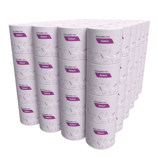 Picture of Cascades PRO Select Standard 1-Ply Bathroom Tissue, 4in x 3-1/4in, 100% Recycled, White, 1000 Sheets Per Roll, Pack Of 96 Rolls