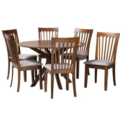 Picture of Baxton Studio Lore 7-Piece Dining Set, 29-15/16inH x 47-1/4inW x 47-1/4inD, Gray/Walnut