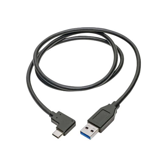 Picture of Tripp Lite USB C to USB-A Cable Right Angle 3.1 5 Gbps USB Type C M/M 3ft - 1 x Type A Male USB - 1 x Type C Male USB - Nickel Plated Connector - Gold Plated Contact - Black