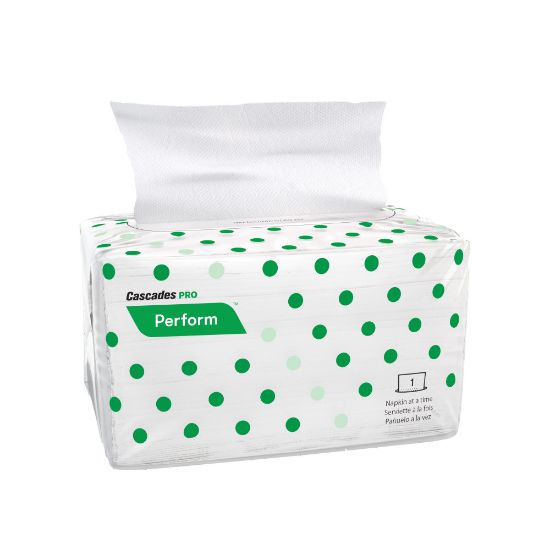 Picture of Cascades PRO Perform Interfold Napkins for Tandem, 1-Ply, White, Sleeve of 188 Napkins