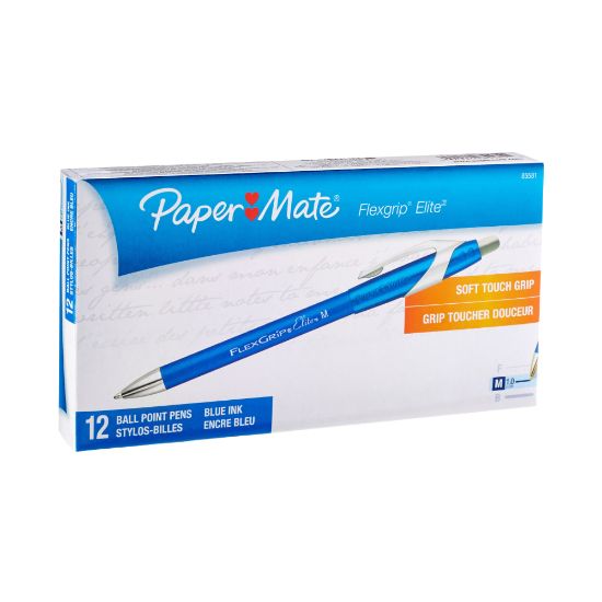 Picture of Paper Mate FlexGrip Elite Retractable Ballpoint Pens, Medium Point, 1.0 mm, Blue Barrel, Blue Ink, Pack Of 12 Pens