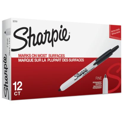 Picture of Sharpie Retractable Permanent Markers, Fine Point, Black, Box Of 12