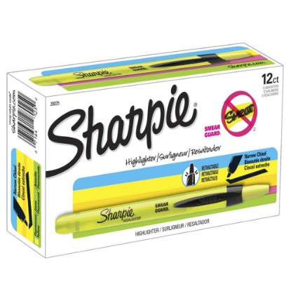 Picture of Sharpie Retractable Highlighters, Fluorescent Yellow, Pack Of 12