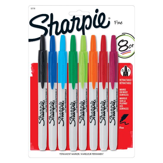 Picture of Sharpie Retractable Permanent Markers, Fine Point, Assorted Colors, Pack Of 8 Markers