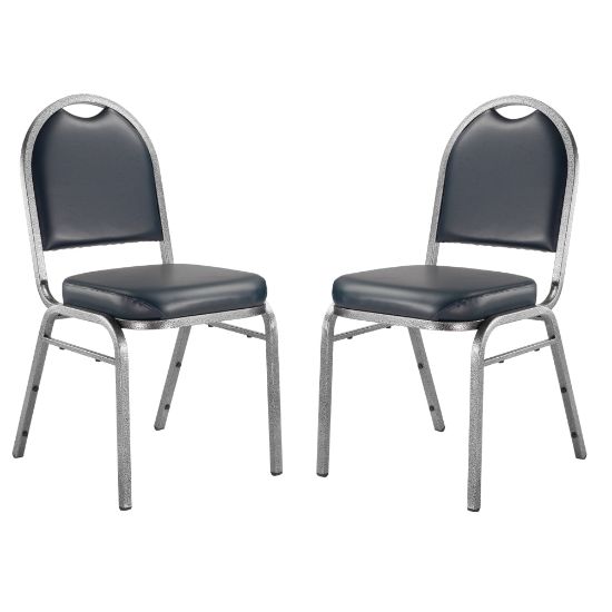 Picture of National Public Seating Dome-Back Stacking Banquet Chairs, Vinyl, Midnight Blue/Silvervein, Set Of 2