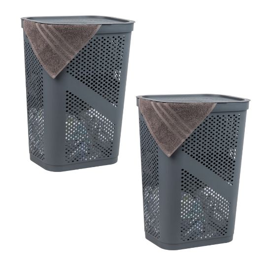 Picture of Mind Reader 60L Laundry Hamper Clothes Basket with Lid, 23-1/2inH x 13-3/4inW x 17-1/4inL, Gray, Set of 2