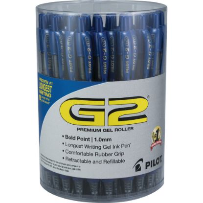 Picture of Pilot G2 Retractable Gel Pens, Bold Point, 1.0 mm Point Size, Blue Gel-Based Ink, Clear Barrels, Pack Of 36 Pens