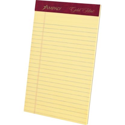 Picture of TOPS Gold Fibre Premium Jr. Legal Writing Pads - 50 Sheets - Watermark - Stapled/Glued - 0.28in Ruled - 20 lb Basis Weight - 5in x 8in - Yellow Paper - Bleed-free, Chipboard Backing, Micro Perforated - 4 / Pack