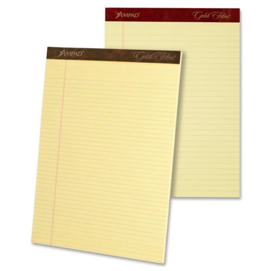 Picture of TOPS Gold Fibre Premium Rule Writing Pads - Letter - 50 Sheets - Watermark - Stapled/Glued - 0.34in Ruled - 20 lb Basis Weight - 8 1/2in x 11in - Yellow Paper - Micro Perforated, Bleed-free, Chipboard Backing - 4 / Pack