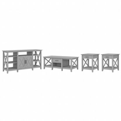 Picture of Bush Furniture Key West Tall TV Stand With Coffee Table And Set Of 2 End Tables, Cape Cod Gray, Standard Delivery