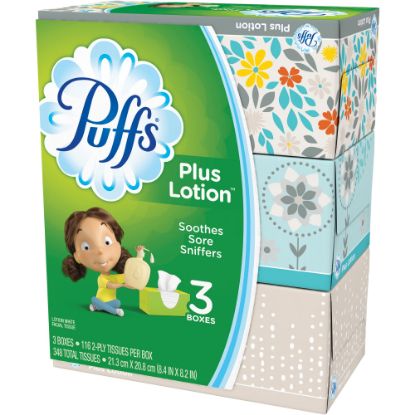 Picture of Puffs Plus Lotion Facial Tissues, 2 Ply, White, Case Of 3 Boxes