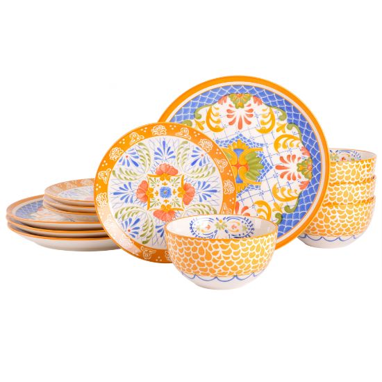 Picture of Gibson Laurie Gates Tierra Mosaic 12-Piece Round Stoneware Dinnerware Set, Yellow