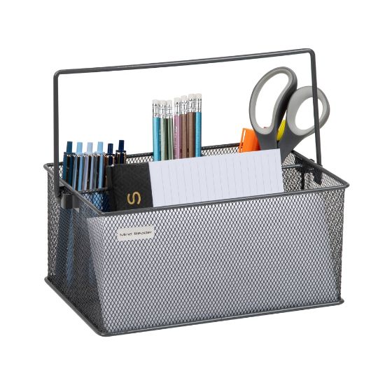 Picture of Mind Reader 4-Compartment Utensil or Supply Caddy with Handle, 4-3/4inH x 7inW x 10inL, Grey