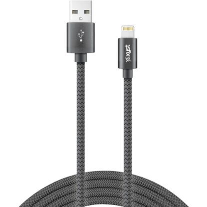 Picture of XYST Charge and Sync USB to Lightning Braided Cable, 10 Ft. (Black) - 10 ft Lightning/USB Data Transfer Cable for iPhone, iPod, iPad, Charger - First End: 1 x Lightning - Male - Second End: 1 x USB Type A - Male - MFI - Black