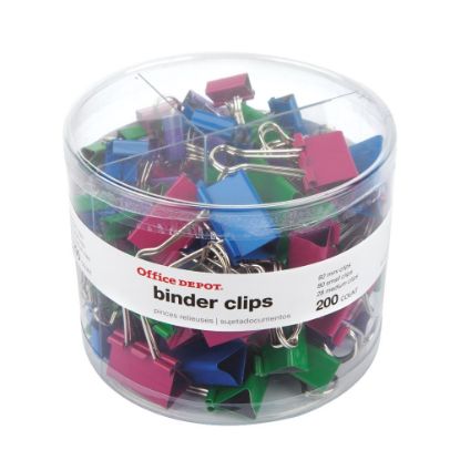 Picture of Office Depot Brand Binder Clip Combo Pack, Assorted Sizes, Assorted Colors, Pack Of 200